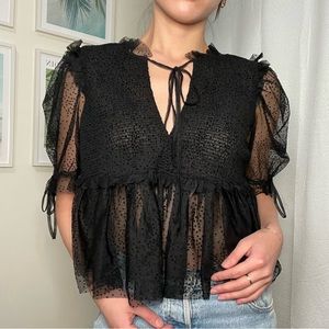 Thrifted vintage black sheer blouse